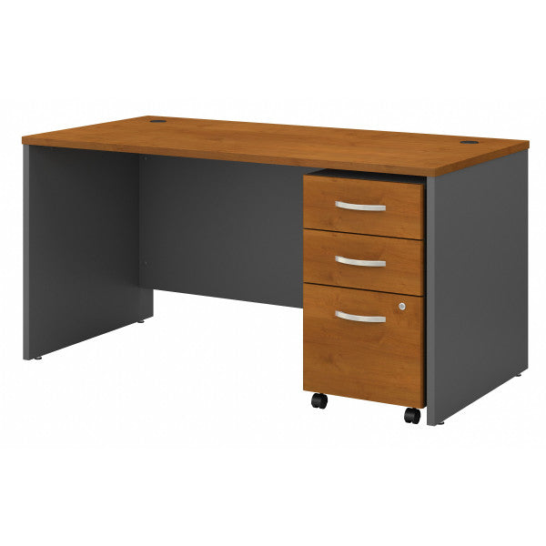 Shop Bush Furniture for you Series C 60W x 30D Office Desk with 3 Drawer Mobile File Cabinet 02 SRC144NCSU  color natural cherry graphite gray