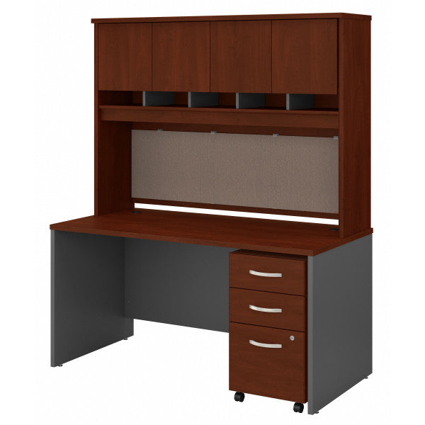 Shop Bush Furniture for you Series C 60W x 30D Office Desk with Hutch and Mobile File Cabinet 02 SRC145HCSU  color hansen cherry graphite gray