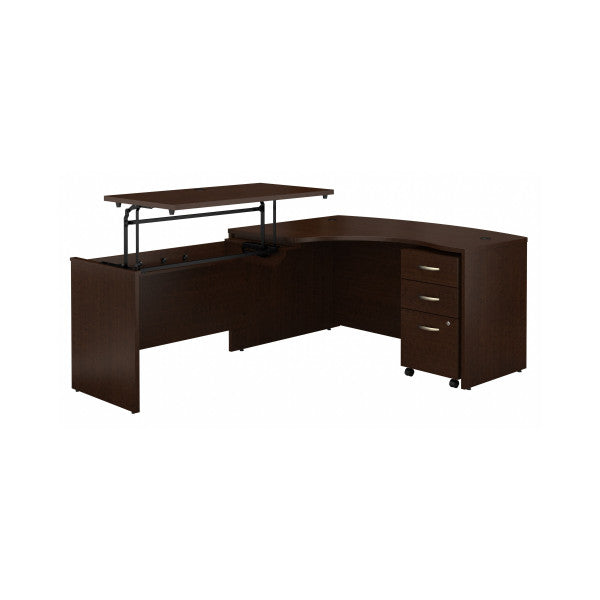 Shop Bush Furniture for you Series C 60W x 43D Left Hand 3 Position Sit to Stand L Shaped Desk with Mobile File Cabinet 02 SRC127MRSU  color mocha cherry