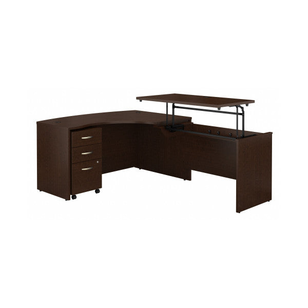 Shop Bush Furniture for you Series C 60W x 43D Right Hand 3 Position Sit to Stand L Shaped Desk with Mobile File Cabinet 02 SRC128MRSU  color mocha cherry