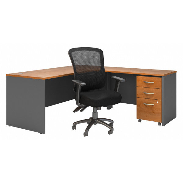 Shop Bush Furniture for you Series C 72W L Shaped Desk with Mobile File Cabinet and High Back Multifunction Office Chair 02 SRC131NCSU  color natural cherry graphite gray