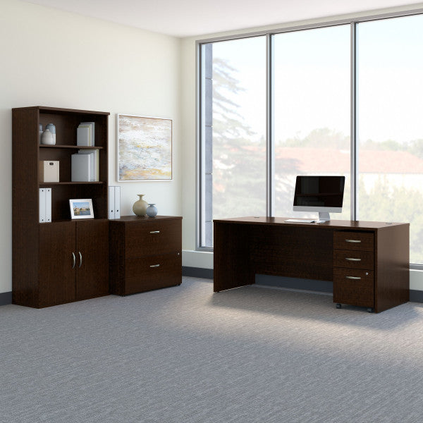 Shop Bush Furniture for you Series C 72W Office Desk with Bookcase and File Cabinets 01 SRC097MRSU  color mocha cherry