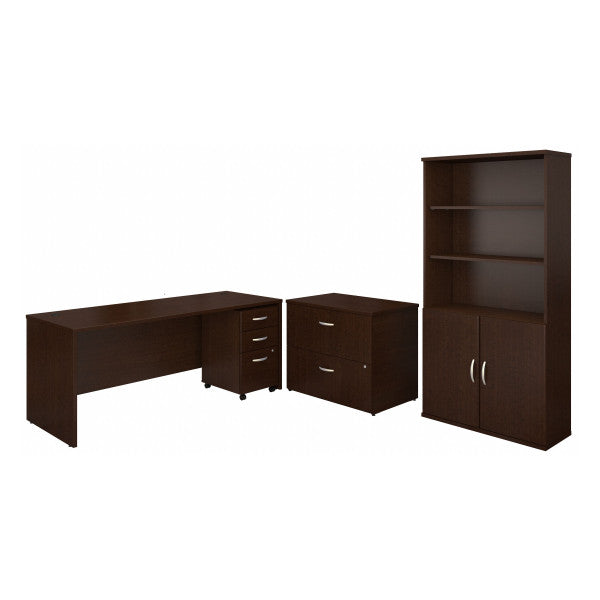 Shop Bush Furniture for you Series C 72W Office Desk with Bookcase and File Cabinets 02 SRC097MRSU  color mocha cherry