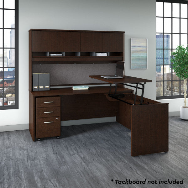 Shop Bush Furniture for you Series C 72W x 30D 3 Position Sit to Stand L Shaped Desk with Hutch and Mobile File Cabinet 01 SRC124MRSU  color mocha cherry