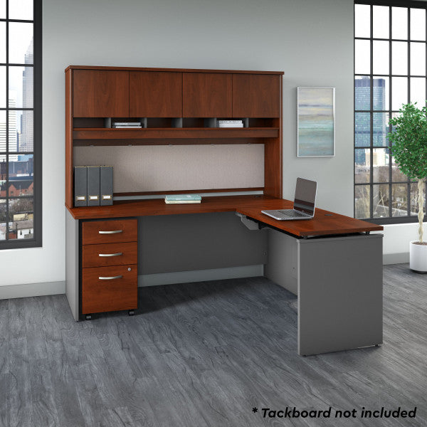 Shop Bush Furniture for you Series C 72W x 30D 3 Position Sit to Stand L Shaped Desk with Hutch and Mobile File Cabinet 03 SRC124HCSU  color hansen cherry graphite gray