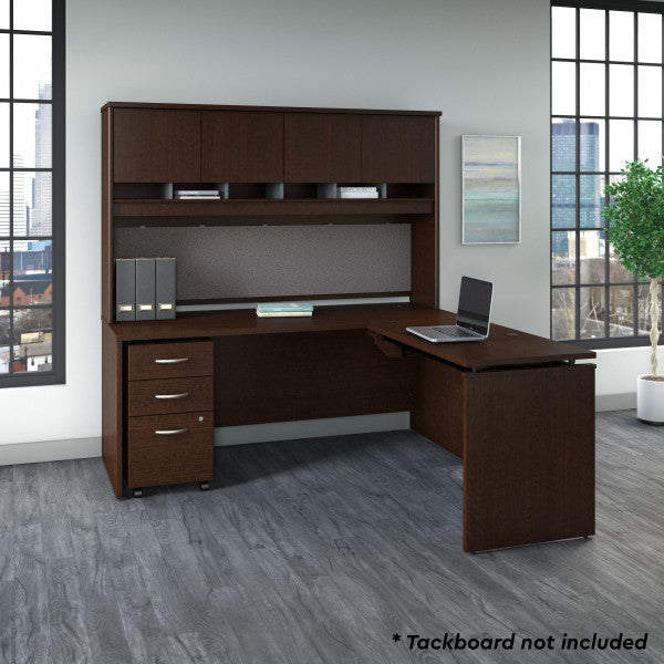 Shop Bush Furniture for you Series C 72W x 30D 3 Position Sit to Stand L Shaped Desk with Hutch and Mobile File Cabinet 03 SRC124MRSU  color mocha cherry