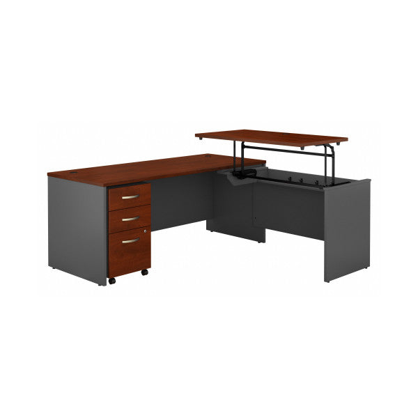 Shop Bush Furniture for you Series C 72W x 30D 3 Position Sit to Stand L Shaped Desk with Mobile File Cabinet 02 SRC125HCSU  color hansen cherry graphite gray