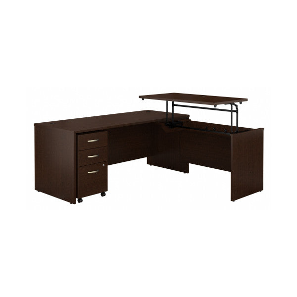 Shop Bush Furniture for you Series C 72W x 30D 3 Position Sit to Stand L Shaped Desk with Mobile File Cabinet 02 SRC125MRSU  color mocha cherry