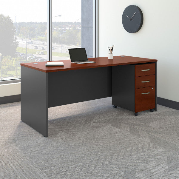 Shop Bush Furniture for you Series C 72W x 30D Office Desk with Mobile File Cabinet 01 SRC113HCSU  color hansen cherry graphite gray