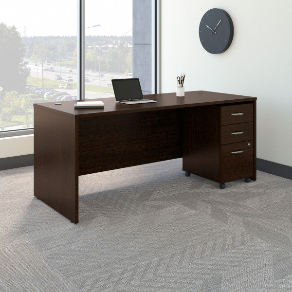 Shop Bush Furniture for you Series C 72W x 30D Office Desk with Mobile File Cabinet 01 SRC113MRSU  color mocha cherry