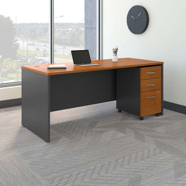 Shop Bush Furniture for you Series C 72W x 30D Office Desk with Mobile File Cabinet 01 SRC113NCSU  color natural cherry graphite gray