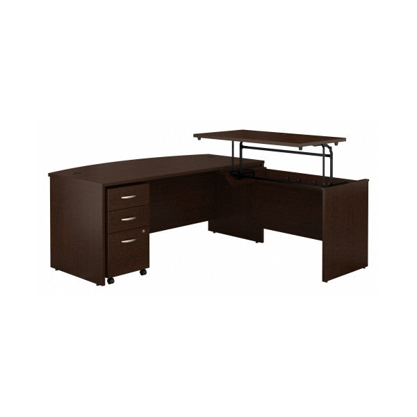 Shop Bush Furniture for you Series C 72W x 36D 3 Position Bow Front Sit to Stand L Shaped Desk with Mobile File Cabinet 02 SRC126MRSU  color mocha cherry