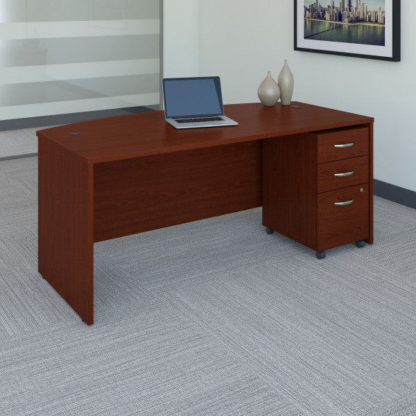 Shop Bush Furniture for you Series C 72W x 36D Bow Front Desk with Mobile File Cabinet 01 SRC079MASU  color mahogany