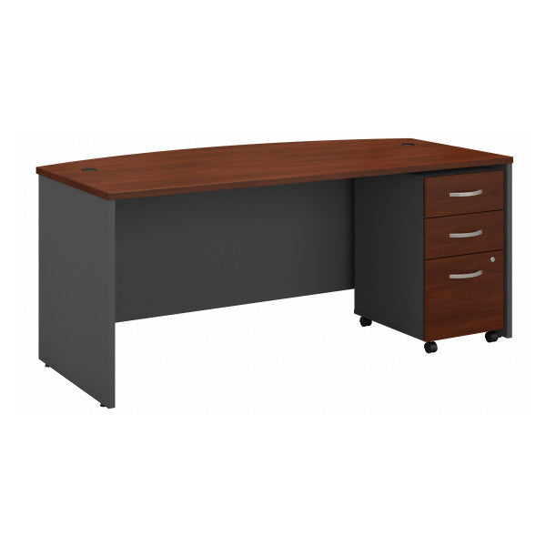 Shop Bush Furniture for you Series C 72W x 36D Bow Front Desk with Mobile File Cabinet 02 SRC079HCSU  color hansen cherry graphite gray