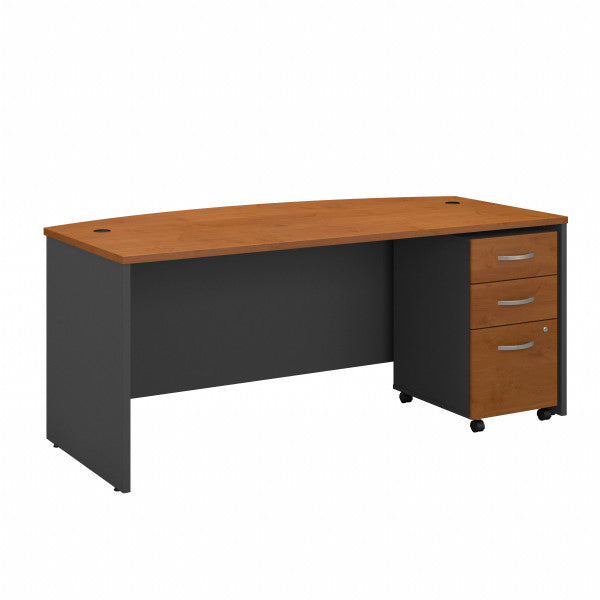 Shop Bush Furniture for you Series C 72W x 36D Bow Front Desk with Mobile File Cabinet 02 SRC079NCSU  color natural cherry graphite gray