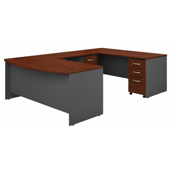 Shop Bush Furniture for you Series C 72W x 36D Bow Front U Shaped Desk with Mobile File Cabinets 02 SRC043HCSU  color hansen cherry graphite gray