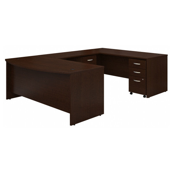 Shop Bush Furniture for you Series C 72W x 36D Bow Front U Shaped Desk with Mobile File Cabinets 02 SRC043MRSU  color mocha cherry