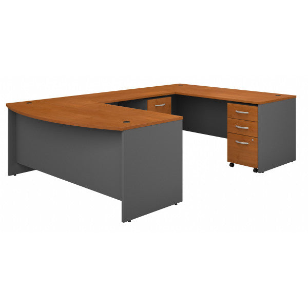 Shop Bush Furniture for you Series C 72W x 36D Bow Front U Shaped Desk with Mobile File Cabinets 02 SRC043NCSU  color natural cherry graphite gray