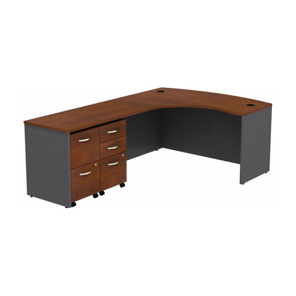 Shop Bush Furniture for you Series C Bow Front Left Handed L Shaped Desk with 2 Mobile Pedestals 02 SRC034HCLSU  color hansen cherry