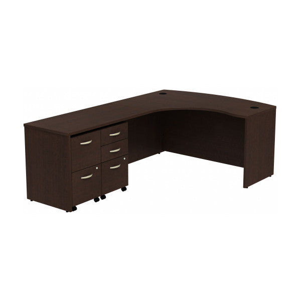 Shop Bush Furniture for you Series C Bow Front Left Handed L Shaped Desk with 2 Mobile Pedestals 02 SRC034MRLSU  color mocha cherry