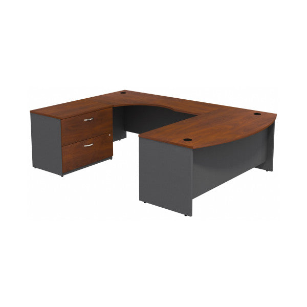 Shop Bush Furniture for you Series C Bow Front Left Handed U Shaped Desk with 2 Drawer Lateral File Cabinet 02 SRC019HCLSU  color hansen cherry graphite gray