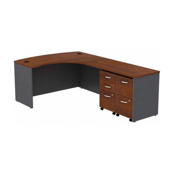 Shop Bush Furniture for you Series C Bow Front Right Handed L Shaped Desk with 2 Mobile Pedestals 02 SRC034HCRSU  color hansen cherry