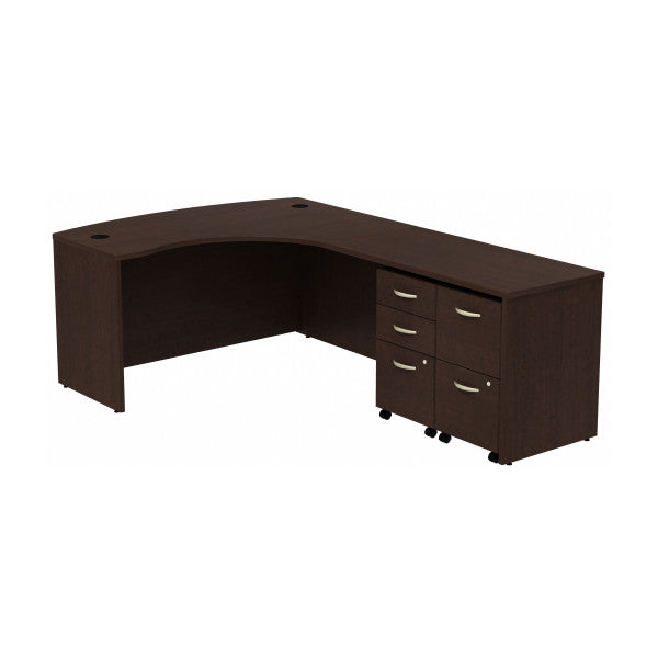 Shop Bush Furniture for you Series C Bow Front Right Handed L Shaped Desk with 2 Mobile Pedestals 02 SRC034MRRSU  color mocha cherry