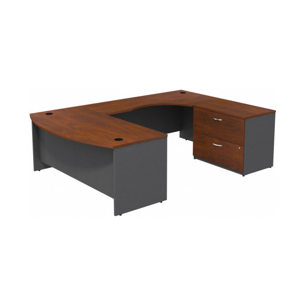 Shop Bush Furniture for you Series C Bow Front Right Handed U Shaped Desk with 2 Drawer Lateral File Cabinet 02 SRC019HCRSU  color hansen cherry graphite gray