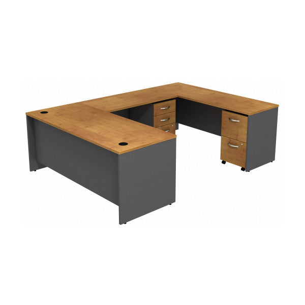 Shop Bush Furniture for you Series C U Shaped Desk with 2 Mobile Pedestals 02 SRC047NCSU  color natural cherry graphite gray