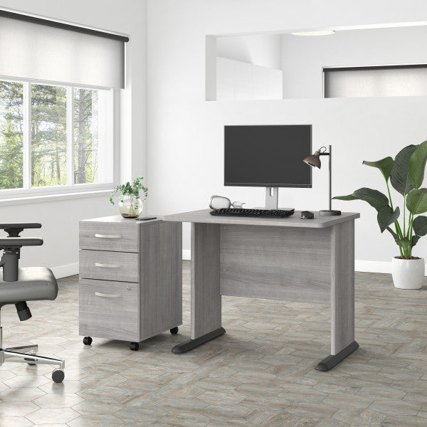 Shop Bush Furniture for you Studio A 36W Small Computer Desk with 3 Drawer Mobile File Cabinet 01 STA005PGSU  color platinum gray