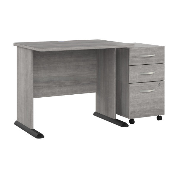 Shop Bush Furniture for you Studio A 36W Small Computer Desk with 3 Drawer Mobile File Cabinet 02 STA005PGSU  color platinum gray