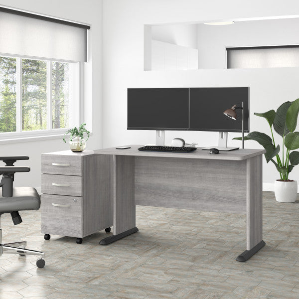 Shop Bush Furniture for you Studio A 48W Computer Desk with 3 Drawer Mobile File Cabinet 01 STA001PGSU  color platinum gray