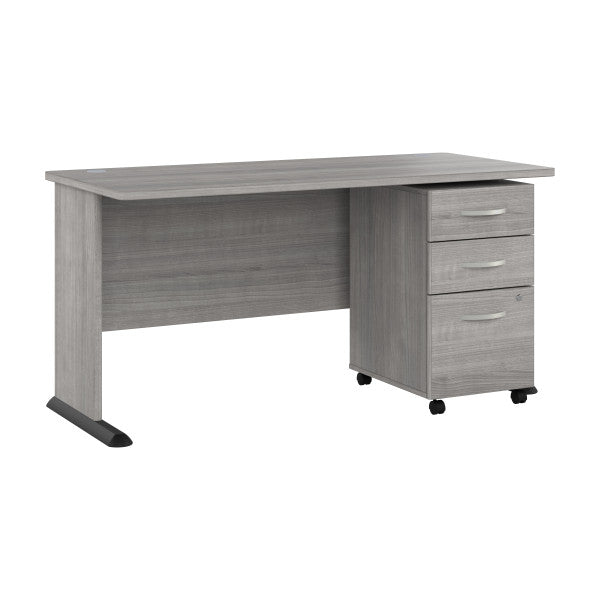 Shop Bush Furniture for you Studio A 60W Computer Desk with 3 Drawer Mobile File Cabinet 02 STA002PGSU  color platinum gray