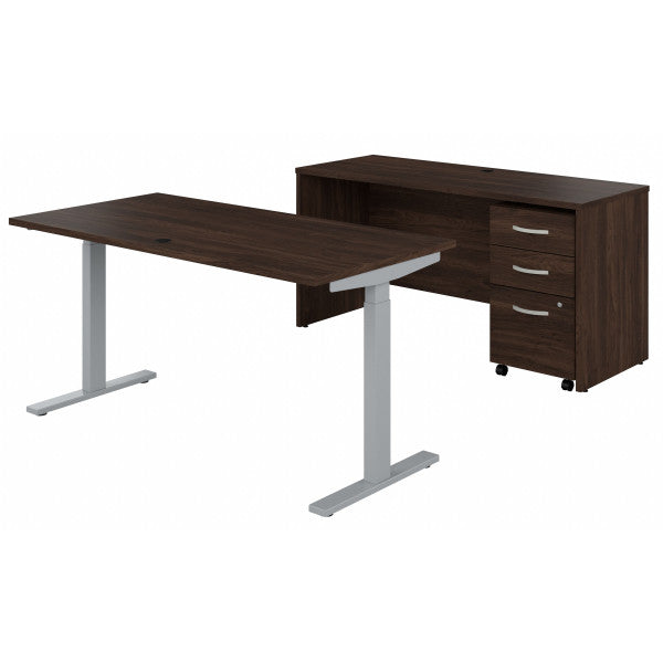 Shop Bush Furniture for you Studio C 60W Height Adjustable Standing Desk with Credenza and File Cabinet 02 STC017BWSU  color black walnut