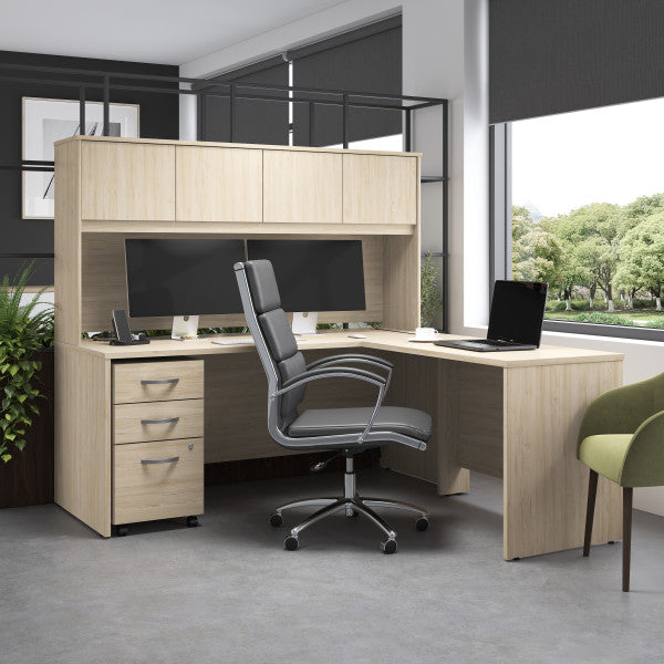 Shop Bush Furniture for you Studio C 72W x 30D L Shaped Desk with Hutch and Mobile File Cabinet 01 STC006NESU  color natural elm