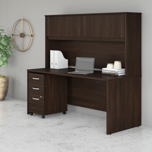 Shop Bush Furniture for you Studio C 72W x 30D Office Desk with Hutch and Mobile File Cabinet 01 STC011BWSU  color black walnut