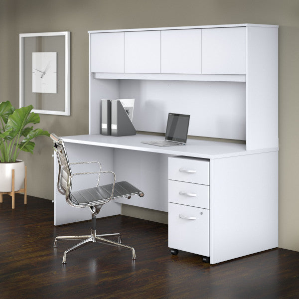 Shop Bush Furniture for you Studio C 72W x 30D Office Desk with Hutch and Mobile File Cabinet 01 STC011WHSU  color white