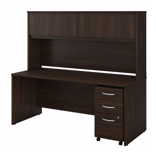 Shop Bush Furniture for you Studio C 72W x 30D Office Desk with Hutch and Mobile File Cabinet 02 STC011BWSU  color black walnut