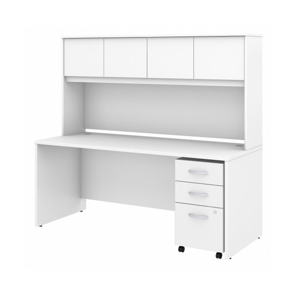 Shop Bush Furniture for you Studio C 72W x 30D Office Desk with Hutch and Mobile File Cabinet 02 STC011WHSU  color white