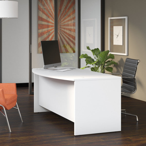 Shop Bush Furniture for you Studio C 72W x 36D Bow Front Desk 01 SCD172WH  color white