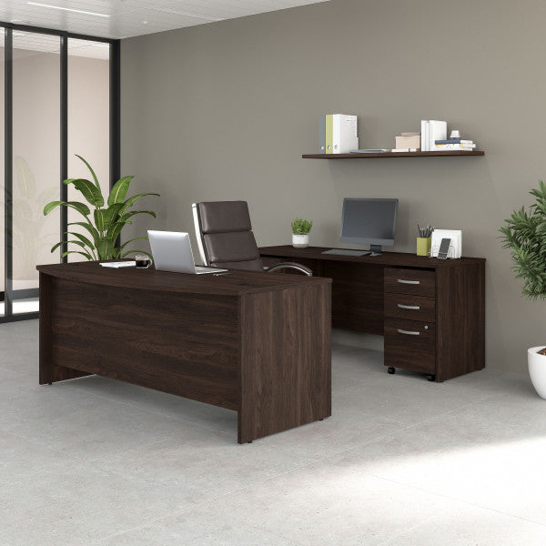 Shop Bush Furniture for you Studio C 72W x 36D Bow Front Desk and Credenza with Mobile File Cabinets 01 STC009BWSU  color black walnut