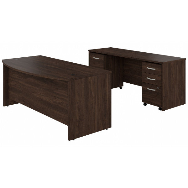 Shop Bush Furniture for you Studio C 72W x 36D Bow Front Desk and Credenza with Mobile File Cabinets 02 STC009BWSU  color black walnut