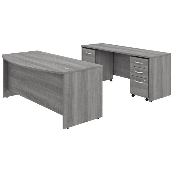 Shop Bush Furniture for you Studio C 72W x 36D Bow Front Desk and Credenza with Mobile File Cabinets 02 STC009PGSU  color platinum gray