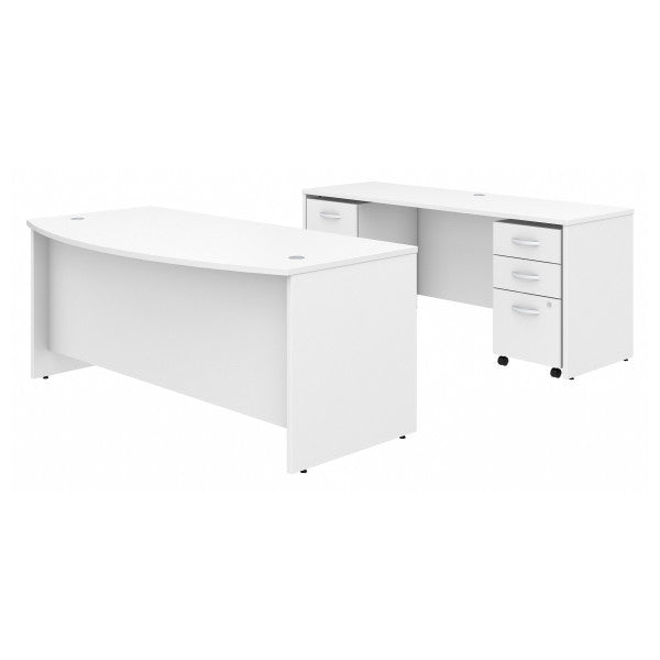 Shop Bush Furniture for you Studio C 72W x 36D Bow Front Desk and Credenza with Mobile File Cabinets 02 STC009WHSU  color white