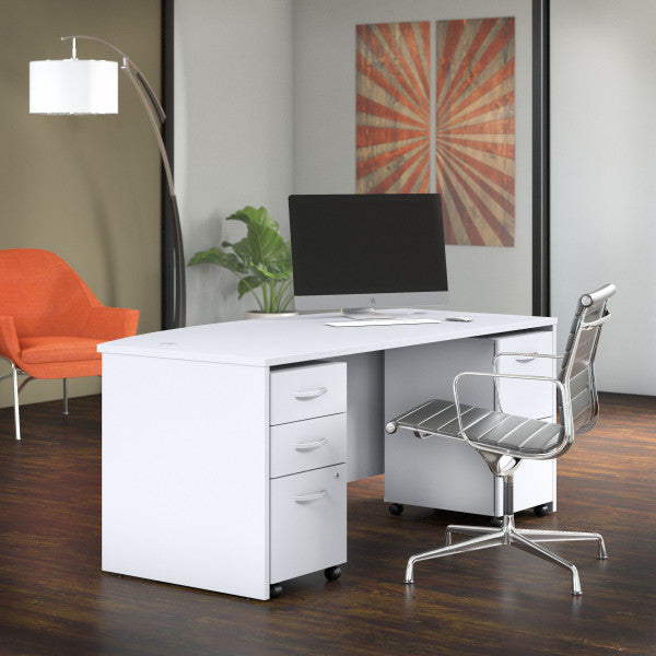 Shop Bush Furniture for you Studio C 72W x 36D Bow Front Desk with Mobile File Cabinets 01 STC012WHSU  color white