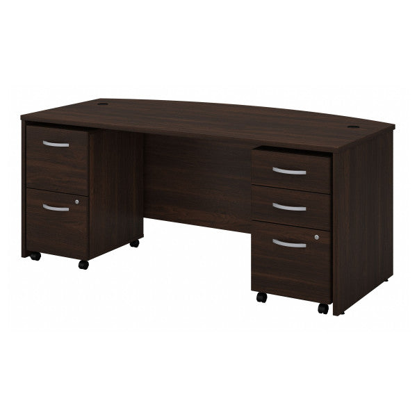 Shop Bush Furniture for you Studio C 72W x 36D Bow Front Desk with Mobile File Cabinets 02 STC012BWSU  color black walnut