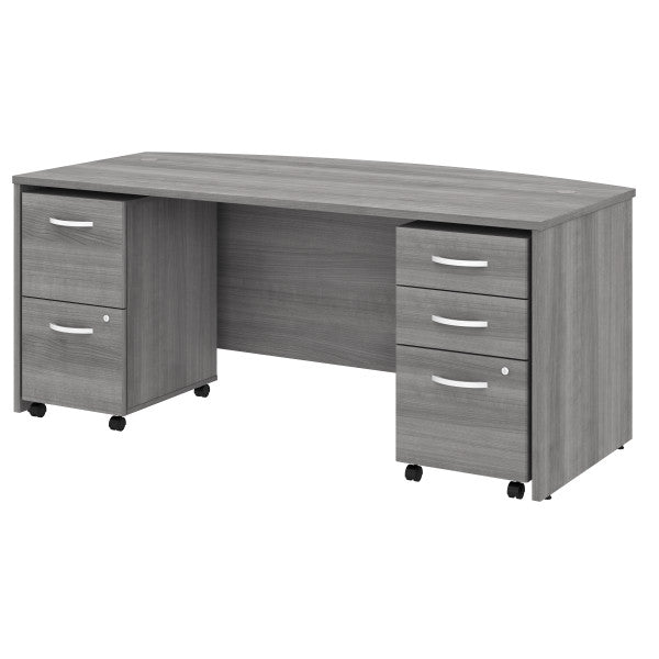 Shop Bush Furniture for you Studio C 72W x 36D Bow Front Desk with Mobile File Cabinets 02 STC012PGSU  color platinum gray