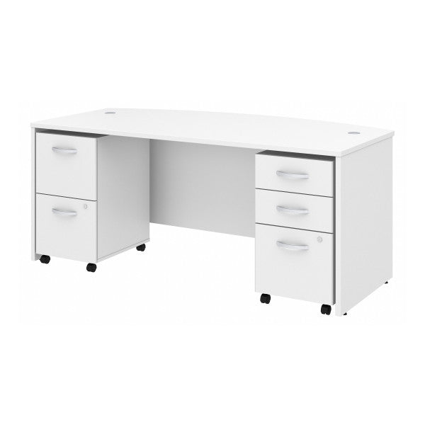 Shop Bush Furniture for you Studio C 72W x 36D Bow Front Desk with Mobile File Cabinets 02 STC012WHSU  color white