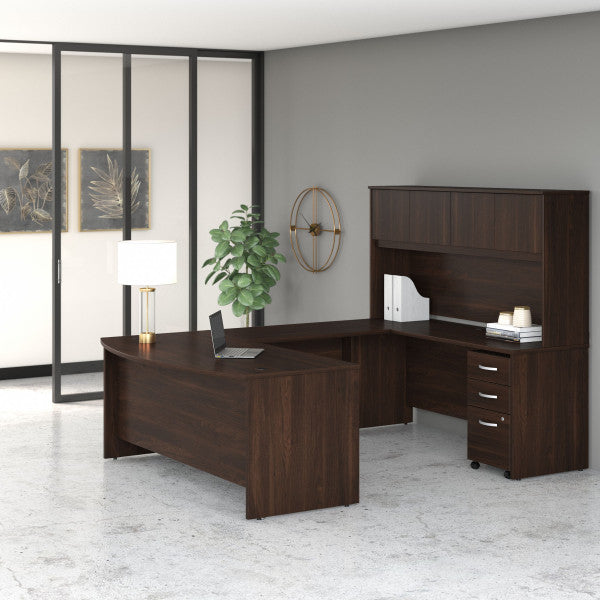 Shop Bush Furniture for you Studio C 72W x 36D U Shaped Desk with Hutch and Mobile File Cabinet 01 STC003BWSU  color black walnut