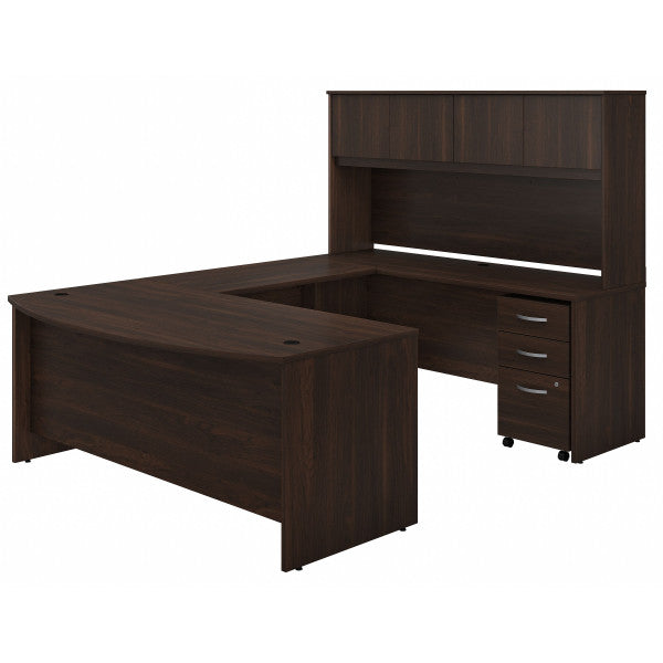 Shop Bush Furniture for you Studio C 72W x 36D U Shaped Desk with Hutch and Mobile File Cabinet 02 STC003BWSU  color black walnut